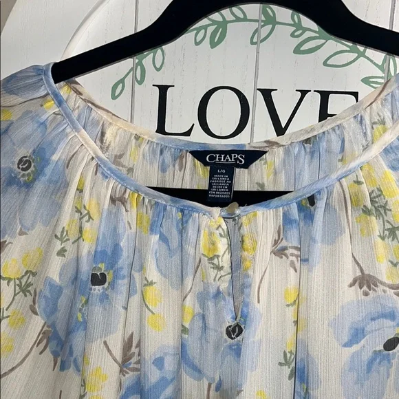 Chaps Blue and White Flutter Sleeve Blouse - Picture 3 of 5